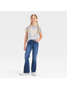 Girls Mid Rise Pull- On Flare Jeans  Light weight Denim Elastic Waistband